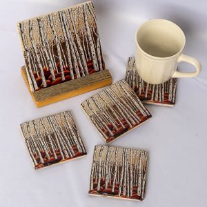 Birch Forest Marble Stone - 4 Coasters + Trivet