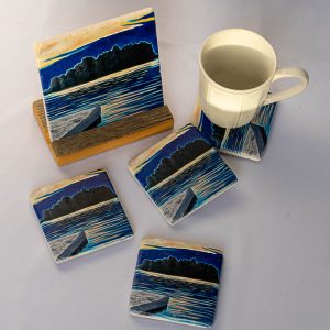 Dock Reflection Marble Stone - 4 Coasters + Trivet