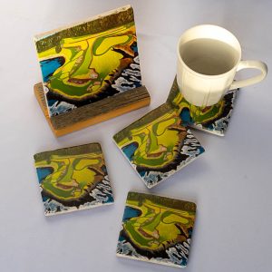 Pebble Beach Marble Stone - 4 Coasters + Trivet