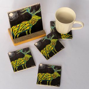Pyschedelic Moose Marble Stone - 4 Coasters + Trivet