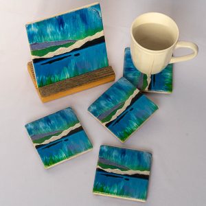 Northern Lights Marbel Stone - 4 Coasters + Trivet